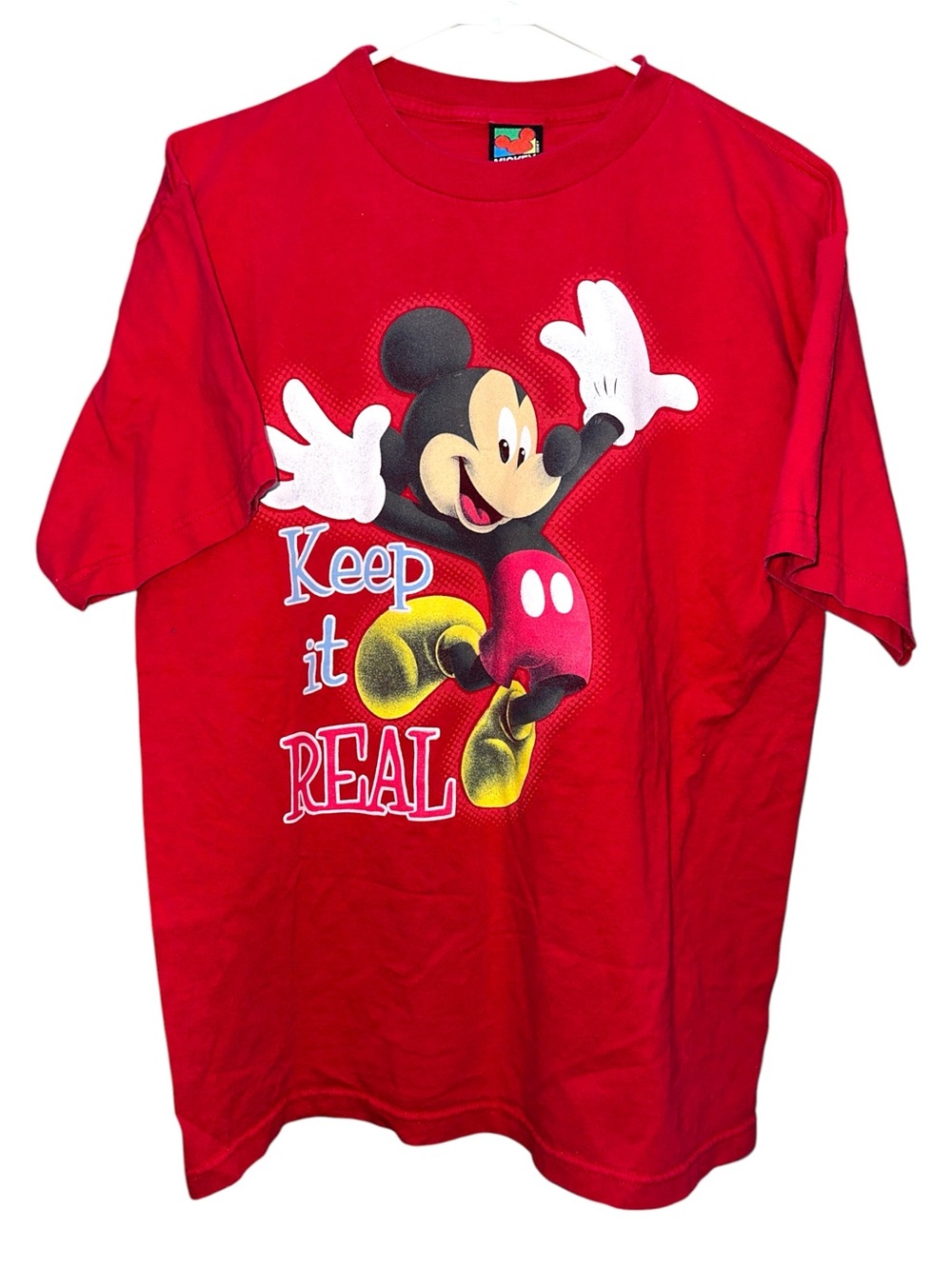 Red Mickey Mouse Keep It Real Graphic Short Sleeve Tee